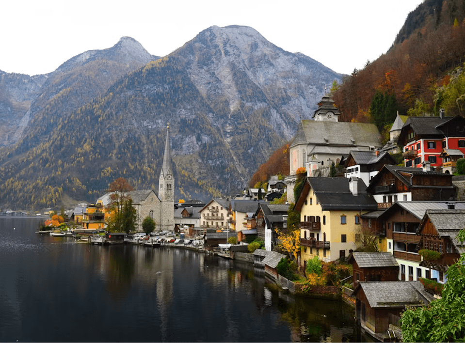 Austria landscape with lakeside village
